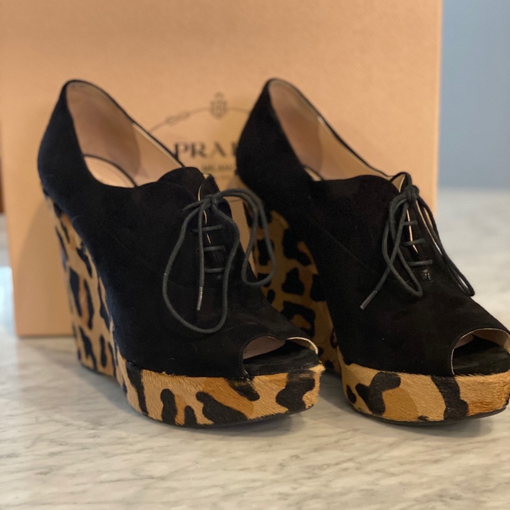 Prada suede wedge bootie